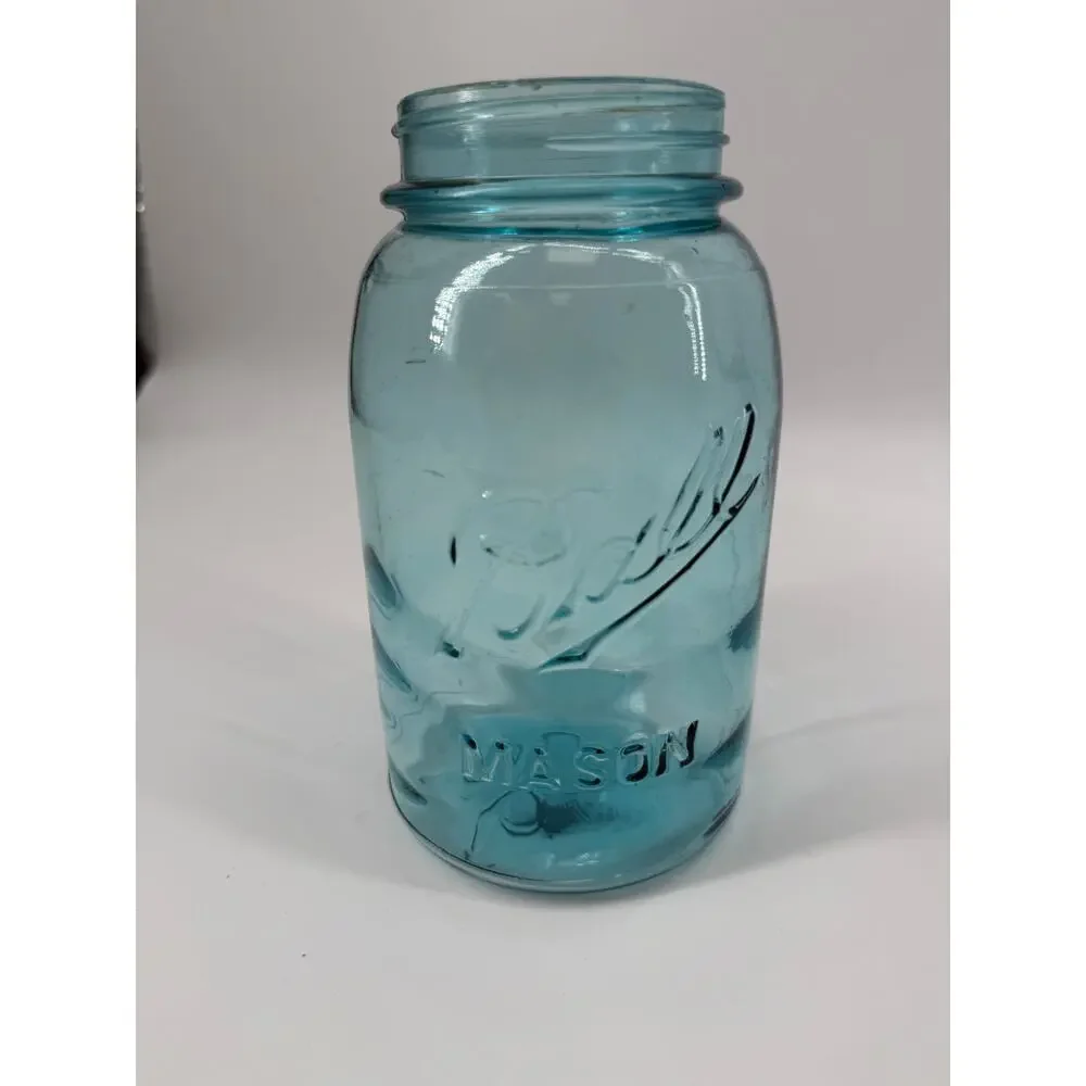 Vintage Ball  Mason Jar Aqua Green Glass Quart Canning Bottom Mark 6-6